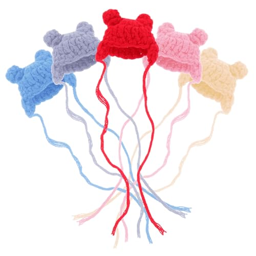Abaodam 5 Stück Puppenhaus-Outfit Mini-Weihnachtsstrickmütze ausgestopft Miniatur Plüschpuppe Mini-Geburtstagshüte dekorative Minihüte Hut für DIY-Handwerk kleine Puppenhüte Baumwollfaden von Abaodam