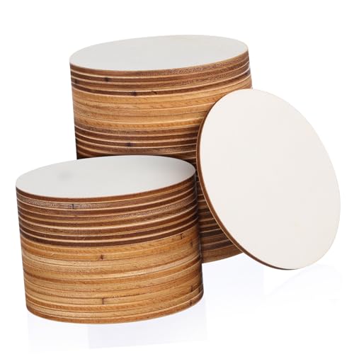 Abaodam 50 Stück Dekorative Holzspäne Schilder Runde Scheiben Rundungen Zum Basteln Blanke Runde Unlackierte Holzscheiben Zum Basteln Holzkreise Zum Basteln Unlackierte Holztafel von Abaodam