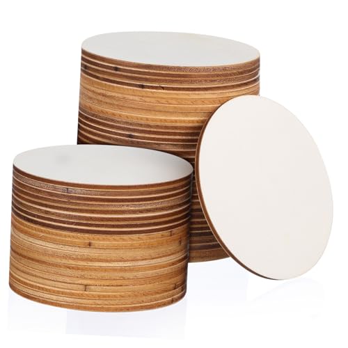 Abaodam 50 Stück dekorative Holzspäne unvollendete Runde leer kreisförmig Dekorative Holzscheiben Rustikale Holzscheiben Holzkreise kleinen runden Kreis ausschneiden Pappel Beige von Abaodam