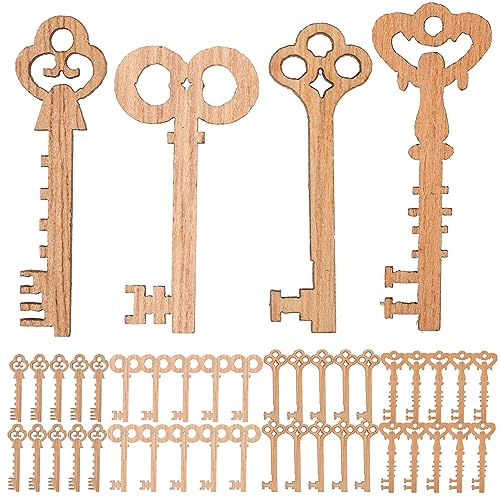 Abaodam 50Pcs Hölzerne Vintage Keys Verzierung Keys Crafts Holzschlüssel Set Charms Lesezeichen Sammelalbum DIY Weihnachtsdekoration von Abaodam