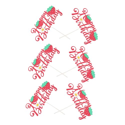 Abaodam 6 Stück Teiliges Erdbeer Cake Topper mit Glitzer Sparkly Geburtstagsbanner und Früchte-motiv Blumiges Design Vielseitige Tortendeko für Mädchen Erste Geburtstagsparty und von Abaodam