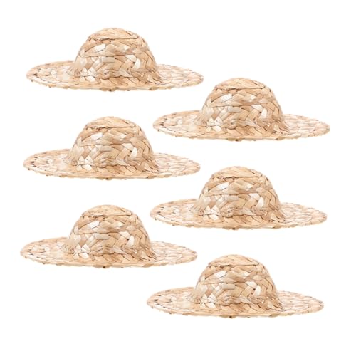 Abaodam 6stücke Miniatur-strohhüte Für Puppen Handgewebte Sombrero-Kappen Bastelornamente Kleine Haustierkostüme Mini-strickmützen Zum Selbermachen Winzige Puppenhüte Für Heimwerker von Abaodam