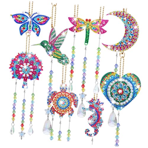 Abaodam 8 Stück Teiliges Acryl Diamond Art Schlüsselanhänger Langlebig und Verschleißfest Vielseitig als Taschenanhänger und Raumschmuck Feine Handwerkskunst Stilvolle Geschenkidee für von Abaodam