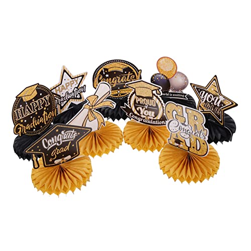 Abaodam 9 Stück Abschluss-waben-Ornament Abschluss Versorgung Goldener Lametta-Vorhang Abschlussfeier Dekorationen Abschlusshutdekorationen Abschlussball Kulisse Girlande Gang Papier Black von Abaodam