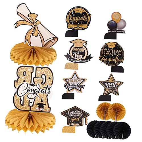Abaodam 9st Abschluss-waben-Ornament Abschluss Tischdekoration Wimpelfahnen Sackleinen-Banner Stolz Dekorationen Abschlussfeier Dekorationen Partydekorationen Tür Girlande Papier Black von Abaodam