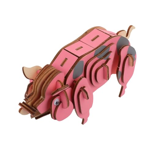 Abaodam Holzpuzzle Welpenpuzzles Holzbausätze Tierschwein Holzmodelle Tierpuzzle Tiermodell 3D Lernpuzzle Aus Holzhandwerk Holzmodell Rosa von Abaodam