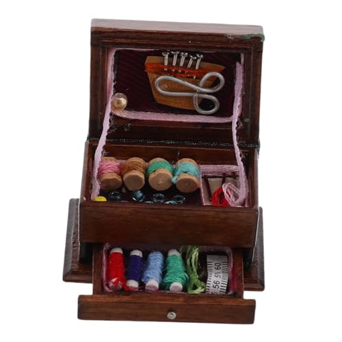 Abaodam Kasten Puppenhaus Nähkästchen Miniatur-Nähkoffer Miniatur-Puppenhaus-Zubehörset Puppenhaus-Miniaturen Vintage Nähkästchen Holz Nähkästchen Puppenhauszubehör Nähorganisator von Abaodam