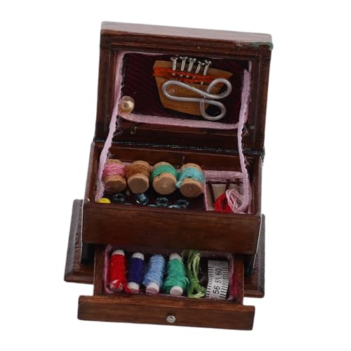 Abaodam Kasten Puppenhaus Nähkästchen Miniaturhauszubehör Puppenhaus-Miniaturen Vintage Puppenhausmöbel Vintage Nähkästchen Holz Nähkästchen Miniaturmöbel Miniatur-Puppenhaus-Zubehörset von Abaodam