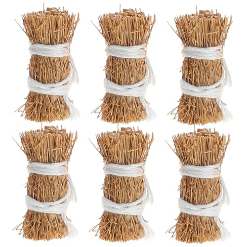 Abaodam Mini-Heuhaufen-Dekorationen, 4 cm, handgefertigt, Miniatur-Heuballen für Puppenhaus-Zubehör, Sand-Tischdekorationen, künstliche Heuballen zum Basteln und Fotografieren, 6 Stück von Abaodam