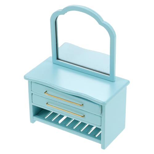Abaodam Modell Holz Badezimmerschrank mit Spiegel und Blaue Puppenhaus Kommode für Badezimmer Schlafzimmerdeko Detailgetreue Miniatur Accessoires von Abaodam