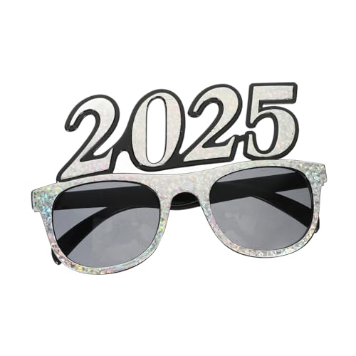 Abaodam Neujahrsbrille Lustige Partybrille mit Silbernem Rahmen für Silvesterfeiern Foto Requisiten und Festliche Anlässe für Unvergessliche Erinnerungen von Abaodam
