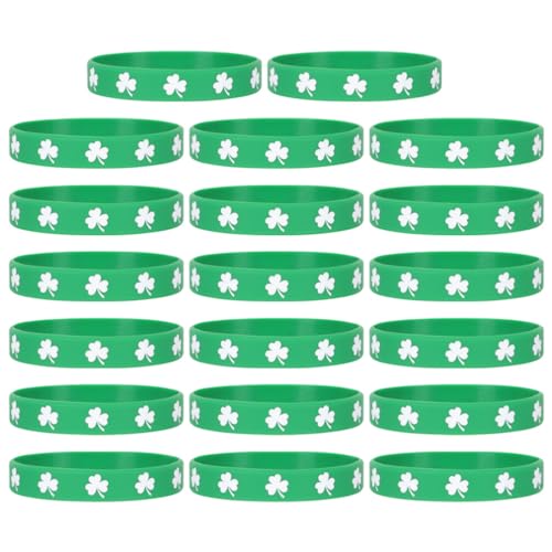 Abaodam St. Patrick's Day Silikonarmbänder 20 Stück Grünes Kleeblatt-Gummiarmband Irische Kleeblätter Armbänder Glücksbringer-Armband Partygeschenke Für Patrick-Party-Dekoration von Abaodam