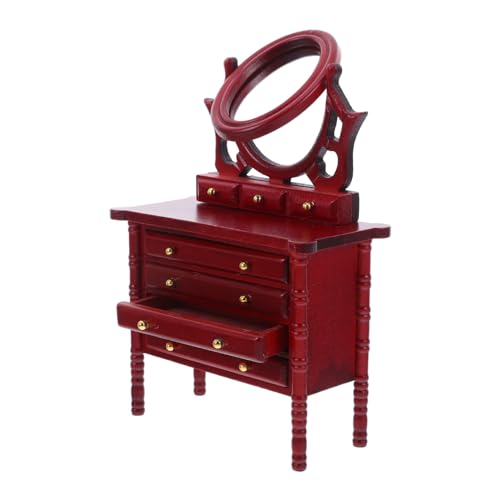 Abaodam Vintage Holz Kommode Stabile Puppenhaus Möbel für Schlafzimmer und Wohnzimmer Rote Holzfarbe Puppenhaus Zubehör von Abaodam