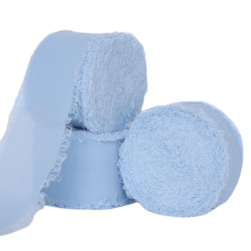Abbaoww Blaues Chiffonband, 3,8 cm x 27,7 m, handgefertigtes Fransen-Chiffon-Seidenband für Hochzeitseinladungen, Brautsträuße, Geschenkverpackungen, Bastelarbeiten, Heimdekoration Abbaoww Blaues Chiffonband, 3,8 cm x 27,7 m, handgefertigtes Fransen-Chiffon-Seidenband für Hochzeitseinladungen, Brautsträuße, Geschenkverpackungen, Bastelarbeiten, Heimdekoration von Abbaoww