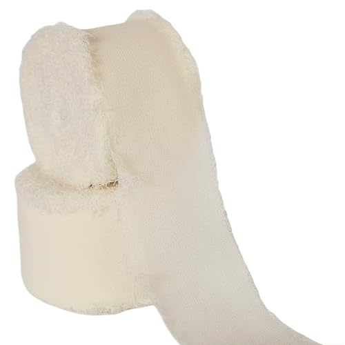 Abbaoww Champagner-Chiffonband, 3,8 cm x 20 m, handgefertigtes Fransen-Chiffon-Seidenband für Hochzeitseinladungen, Brautsträuße, Geschenkverpackungen, Basteln, Heimdekoration (Champagner, 3,8 cm) von Abbaoww
