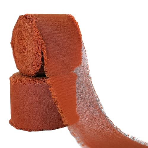 Abbaoww Chiffonband, 3,8 cm x 20 m, handgefertigt, Fransenband, Chiffon-Seidenband für Hochzeitseinladungen, Brautsträuße, Geschenkverpackungen, Basteln, Heimdekoration, Rostrot, 3,8 cm Abbaoww Chiffonband, 3,8 cm x 20 m, handgefertigt, Fransenband, Chiffon-Seidenband für Hochzeitseinladungen, Brautsträuße, Geschenkverpackungen, Basteln, Heimdekoration, Rostrot, 3,8 cm von Abbaoww