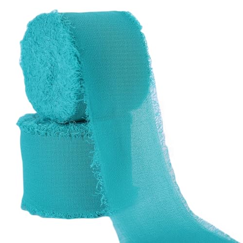 Abbaoww Chiffonband in Blaugrün, 3,8 cm x 20 m, handgefertigtes Fransen-Chiffon-Seidenband für Hochzeitseinladungen, Brautsträuße, Geschenkverpackungen, Bastelarbeiten, Heimdekoration (Blaugrün, 3,8 von Abbaoww