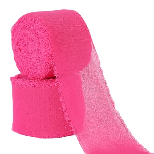 Abbaoww Chiffonband in Hot Pink, 3,8 cm x 20 m, handgefertigtes Fransen-Chiffon-Seidenband für Hochzeitseinladungen, Brautsträuße, Geschenkverpackungen, Basteln, Heimdekoration (Hot Pink, 3,8 cm) von Abbaoww