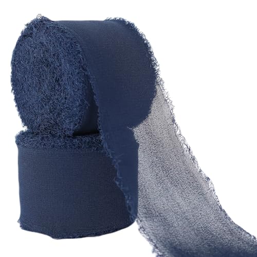Abbaoww Chiffonband in Marineblau, 3,8 cm x 20 m, handgefertigtes Fransen-Chiffon-Seidenband für Hochzeitseinladungen, Brautsträuße, Geschenkverpackungen, Bastelarbeiten, Heimdekoration (Marineblau Abbaoww Chiffonband in Marineblau, 3,8 cm x 20 m, handgefertigtes Fransen-Chiffon-Seidenband für Hochzeitseinladungen, Brautsträuße, Geschenkverpackungen, Bastelarbeiten, Heimdekoration (Marineblau von Abbaoww