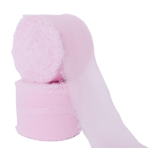 Abbaoww Pinkes Chiffonband, 3,8 cm x 20 m, handgefertigtes Fransen-Chiffon-Seidenband für Hochzeitseinladungen, Brautsträuße, Geschenkverpackungen, Basteln, Heimdekoration (Rosa, 3,8 cm) von Abbaoww