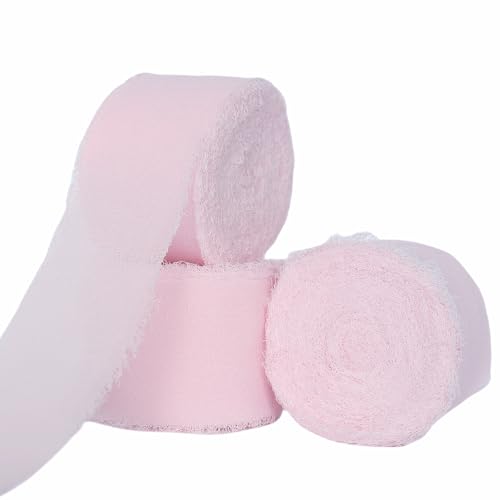 Abbaoww Pinkes Chiffonband, 3,8 cm x 27,7 m, handgefertigtes Fransen-Chiffon-Seidenband für Hochzeitseinladungen, Brautsträuße, Geschenkverpackungen, Bastelarbeiten, Heimdekoration Abbaoww Pinkes Chiffonband, 3,8 cm x 27,7 m, handgefertigtes Fransen-Chiffon-Seidenband für Hochzeitseinladungen, Brautsträuße, Geschenkverpackungen, Bastelarbeiten, Heimdekoration von Abbaoww