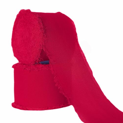 Abbaoww Rotes Chiffonband, 3,8 cm x 20 m, handgefertigtes Fransen-Chiffon-Seidenband für Hochzeitseinladungen, Brautsträuße, Geschenkverpackungen, Basteln, Heimdekoration, Rot, 3,8 cm Abbaoww Rotes Chiffonband, 3,8 cm x 20 m, handgefertigtes Fransen-Chiffon-Seidenband für Hochzeitseinladungen, Brautsträuße, Geschenkverpackungen, Basteln, Heimdekoration, Rot, 3,8 cm von Abbaoww
