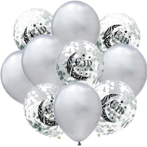 10pcs Eid Mubarak Balloons Dekoration Festival Luftballons Konfetti Latexballons Paillettenballons Für Party -dekor 12inch von Abbdbd