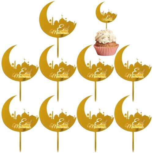 10pcs Eid Mubarak Cupcake Topper Eid Acryl Cupcake Topper Ramadan -kuchen -dekorationen Kareem Partyzubehör Für Muffinkuchen von Abbdbd
