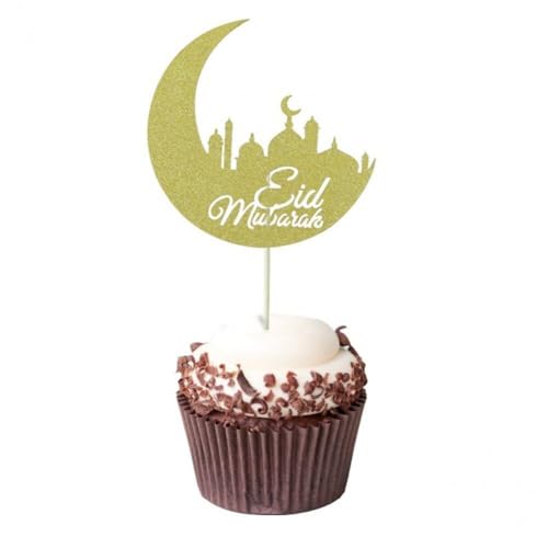 20 Stück Eid Mubarak Cupcake Topper Eid Kuchen Einsätze Flaggen Gold Ramadan Kuchen Topper Muslim Party Supplies Kuchen Dekoration von Abbdbd