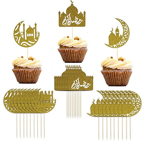 30pcs Eid Mubarak Cake Topper, Glitter Moon Star Cupcake Toppers Dessert Cupcake Picks Für Islamische Muslimische Partyzubehör von Abbdbd