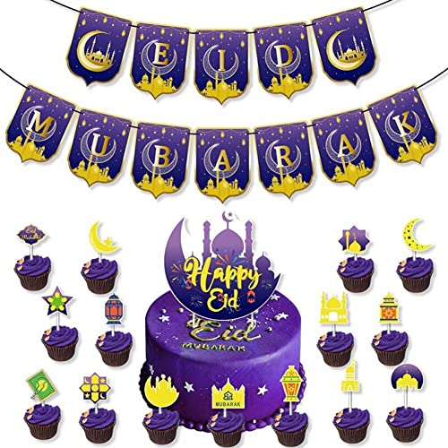 Eid Mubarak Banner Gold Purple Cake Topper Für Muslimische Ramadan Kareem Festival Party Diy Dekoration Supplies von Abbdbd