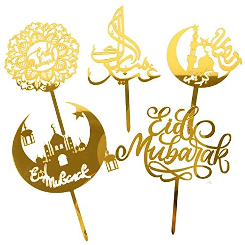 Eid Mubarak Cake Toppers Golden Acrylmondkuchen -topper Für Islamische Muslimische Ramadan Cupcake Dekorationen Lieferungen von Abbdbd