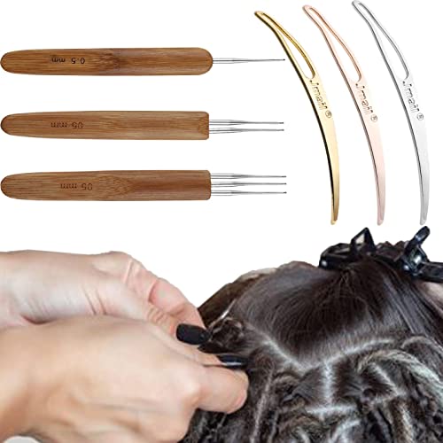 Abbto Häkelnadel für Dreadlocks - Dreadlock-Nadel-Set mit Bambusgriff 0,5/0,75 mm, Edelstahl-Flechtnadeln, Haarklemmwerkzeug für Zöpfe von Abbto