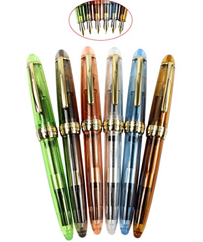 6 Stücke 992 Transparentem Kunststoff Füllfederhalter, Feinfeder Füllfederhalter Set, Jinhao Goldenen Clip Und Schraubverschluss, Solide Farben (Grün, Grau, Orange, Weiß, Blau, Braun) von Abcsea