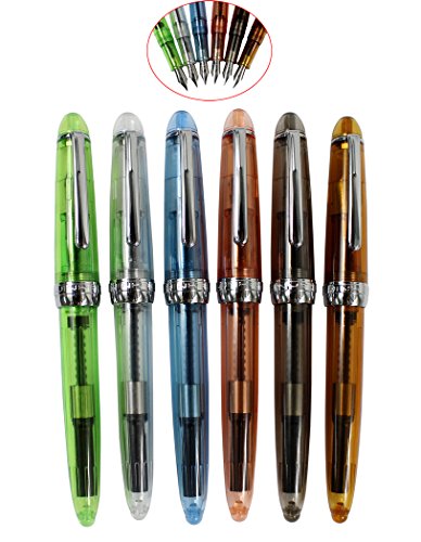 6 Stücke 992 Transparentem Kunststoff Füllfederhalter, Feinfeder Füllfederhalter Set, Jinhao Silber Clip Und Schraubverschluss, Solide Farben (Grün, Weiß, Blau, Orange, Grau, Braun) von Abcsea