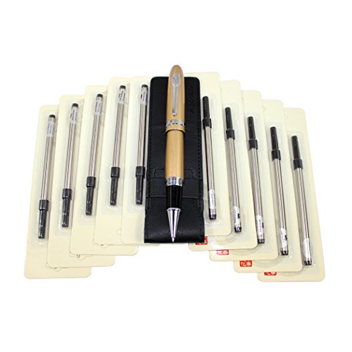 Abcsea 1pcs Schwere Große Rollerball Pen 159 Und 10er Schwarze Tinte Rollerball Mine, Spiral-kugelschreiber Minen Mit Deckel, Goldstift Und Schwarze Spiral Minen (0,5 Mm) von Abcsea