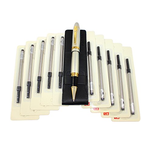 Abcsea 1pcs Schwere Große Rollerball Pen 159 Und 10er Schwarze Tinte Tintenrollermine, Spiral-kugelschreiber Minen Mit Deckel, Rollerball Minen - Silber Stift Und Schwarze Spirale Refills (0,5 Mm) von Abcsea