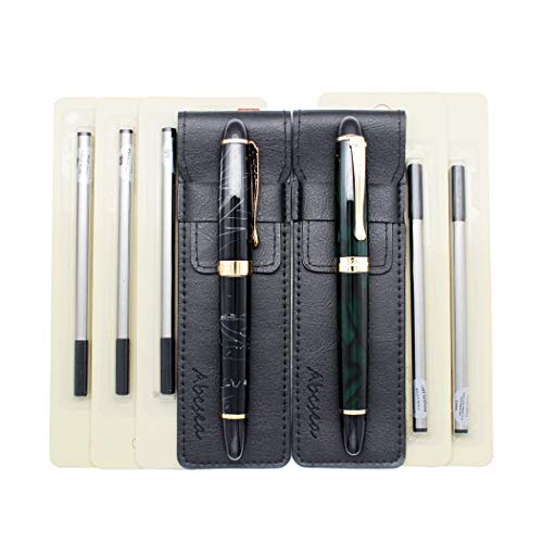 Abcsea 2 Stück Jinhao 450 tintenroller stift set Fineliner, feine Kugelschreiber set feine Spitze schwarz (dunkelgrüner und weißer Draht), mit 5 Stück 0,5 mm Standard-Rollerball-Mine schwarz von Abcsea