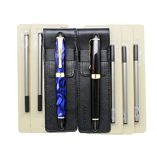 Abcsea 2 Stück Jinhao 450 tintenroller stift set Fineliner, feine Kugelschreiber set feine Spitze schwarz (dunkelrote und blaue Blume), mit 5 Stück 0,5 mm Standard-Rollerball-Mine schwarz von Abcsea