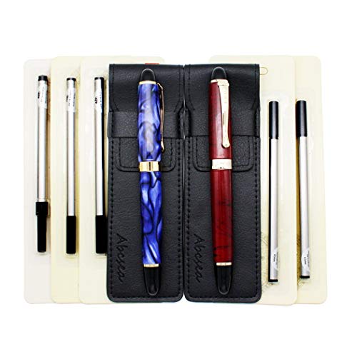 Abcsea 2 Stück Jinhao 450 tintenroller stift set Fineliner, feine Kugelschreiber set feine Spitze schwarz (rotes Gras und blaue Blume), mit 5 Stück 0,5 mm Standard-Rollerball-Mine schwarz von Abcsea