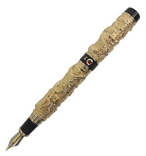 Abcsea Doppel Klassische Chinesische Drachen Spielen Exquisite Schnitzereien 3d Füllfederhalter - Gold & schwarz von Abcsea