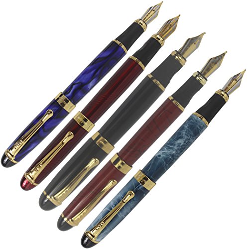 Abcsea Jinhao Stifte x450 füllfederhalter zum nachfüllen, füllfederhalter elegant, Fountain Pen,Stifte Fineliner, 3 Stk. Mittelfederfüllfederhalter und 2 Stk. Kunst-füllfederhalter von Abcsea