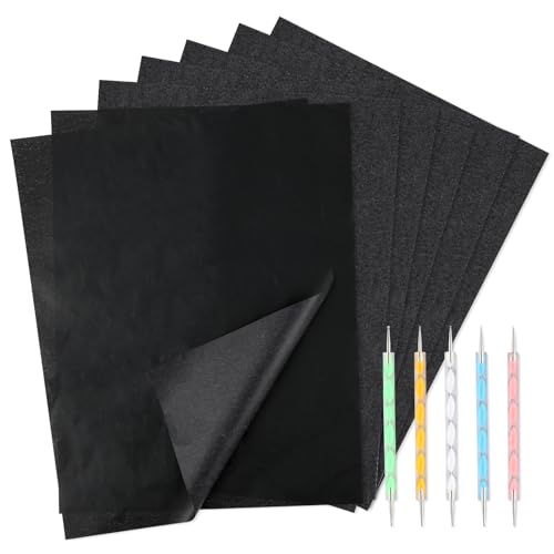 100 Blatt Kohlepapier und Pauspapier, A4 Abpausen Papier Transferpapier Schwarzes Durchschlagpapier mit 5 Stuck Pragestift Set Abpausen Papier fur Durchpausen auf Holz Papier Leinwand Kopieren von Abeillo