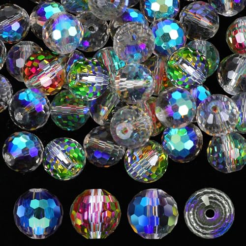 100 Stück Große Glasperlen Zum Auffädeln,10 mm Runde Facettierte Glasperlen, Bunte AB-Farbe Facettierte Perlen,Glasperlen für Armbänder,DIY Schmuckherstellung Armbänder Halskette Handwerk (Green) von Abeillo