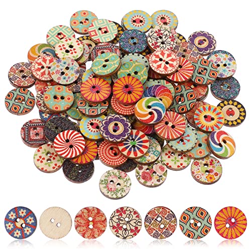 Abeillo Pack of 100 Retro Wooden Buttons, Colourful Buttons, 2 Holes, Round Buttons, Wooden Sewing Buttons, Children's Buttons, Perfect for Craft Projects, DIY, Crafts, Painting (Vintage, 15 mm) von Abeillo