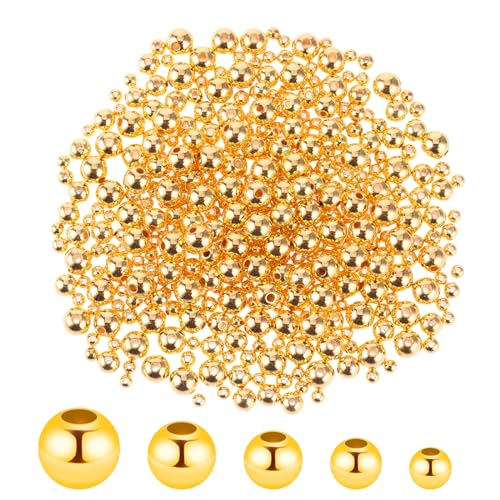 1000 Stück Goldene Abstandshalter Perlen, 4/5/6/8/10 mm Perlen zum Auffädeln, Runde Perlen Gold mit Loch, Vergoldete Kunststoff Spacer Perlen für Schmuck Armbänder Halskette DIY Handwerk von Abeillo