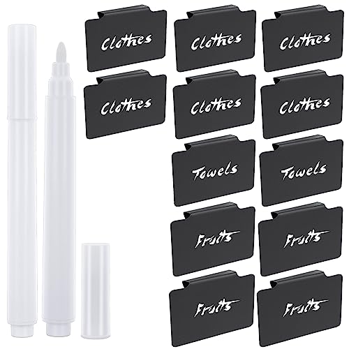 12 STK Etikettenhalter Set, Abeillo PVC Korb Etiketten und Whiteboard Stift Set, Tafeletiketten Regal Clip Etikettenhalter für Aufbewahrungsbehälter Organisationsbox Lagerung Körbe (Schwarz) von Abeillo