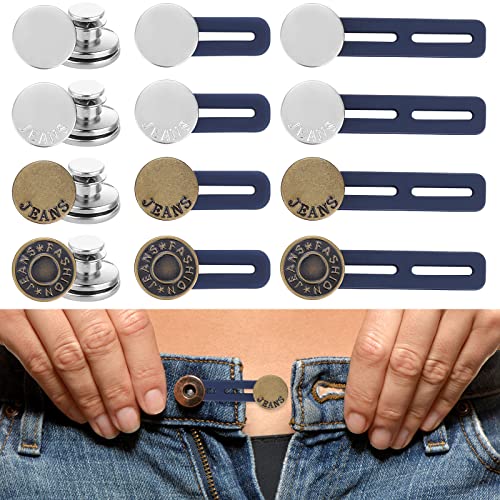 Hosenbunderweiterung Knöpfe, Jeans Knöpfe und Hosen Expander Button Set, Metallknöpfe für Hemdkleider Umstandshosen Hemd Hosen Kleid (8 Stk Hosenbunderweiterung+4 Stk Knopf) von Abeillo