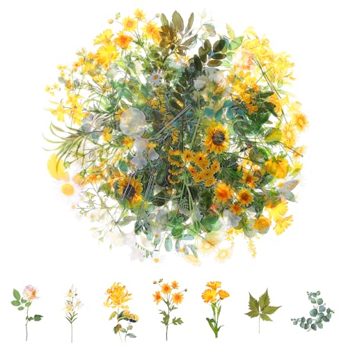 120 Transparente Scrapbooking Aufkleber, PET Blumen Aufkleber Pflanzen Sticker, Flower Stickers, Blumenaufkleber für Scrapbook Fotoalbum Sammelalbum Laptops Handwerk (Gänseblümche) von Abeillo