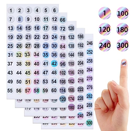 15 Blatt Nummer Aufkleber, Holografische Zahlen Aufkleber 1-300, Selbstklebende Runde Nummernaufkleber Laser zum Sortieren des Inventars, Organisieren, Codierung (3 Sets, 1-300) von Abeillo